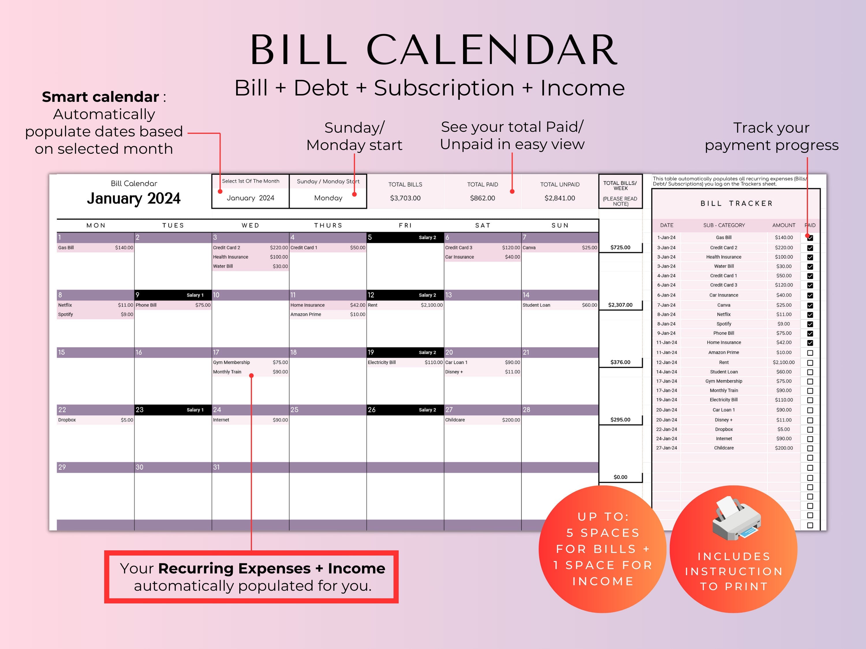 Couples And Family Budget 2.0 Spreadsheet Google Sheets - Purple