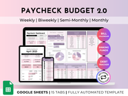 Budget By Paycheck 2.0 Google Sheets Spreadsheet Template - Purple