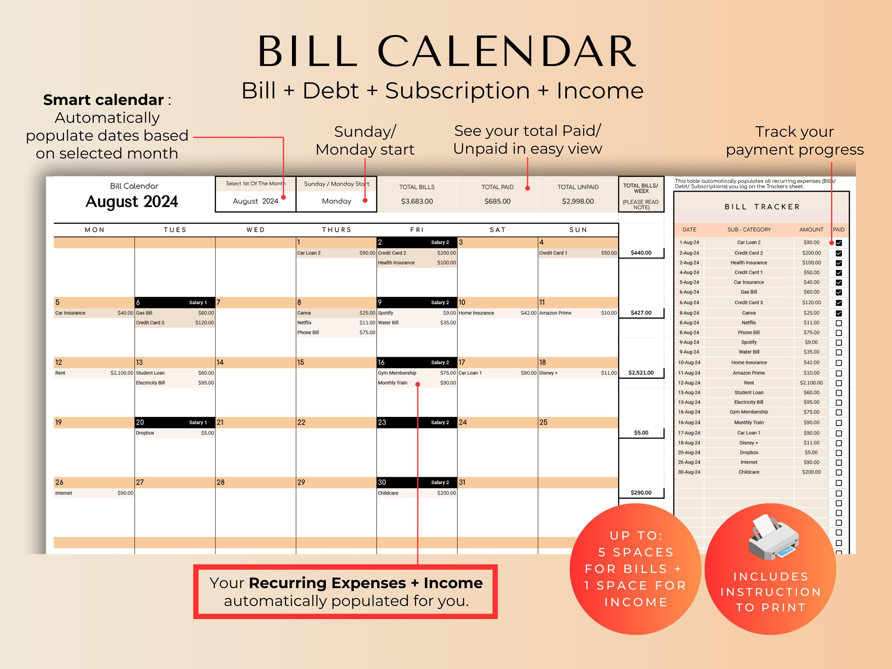Couples And Family Budget 2.0 Spreadsheet Google Sheets - Peach
