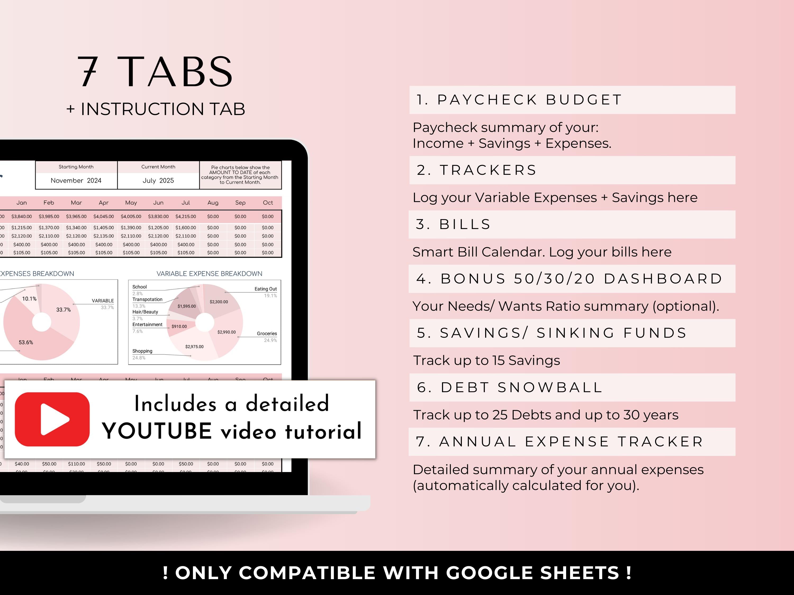 Budget By Paycheck Google Sheets Spreadsheet Template - Pink