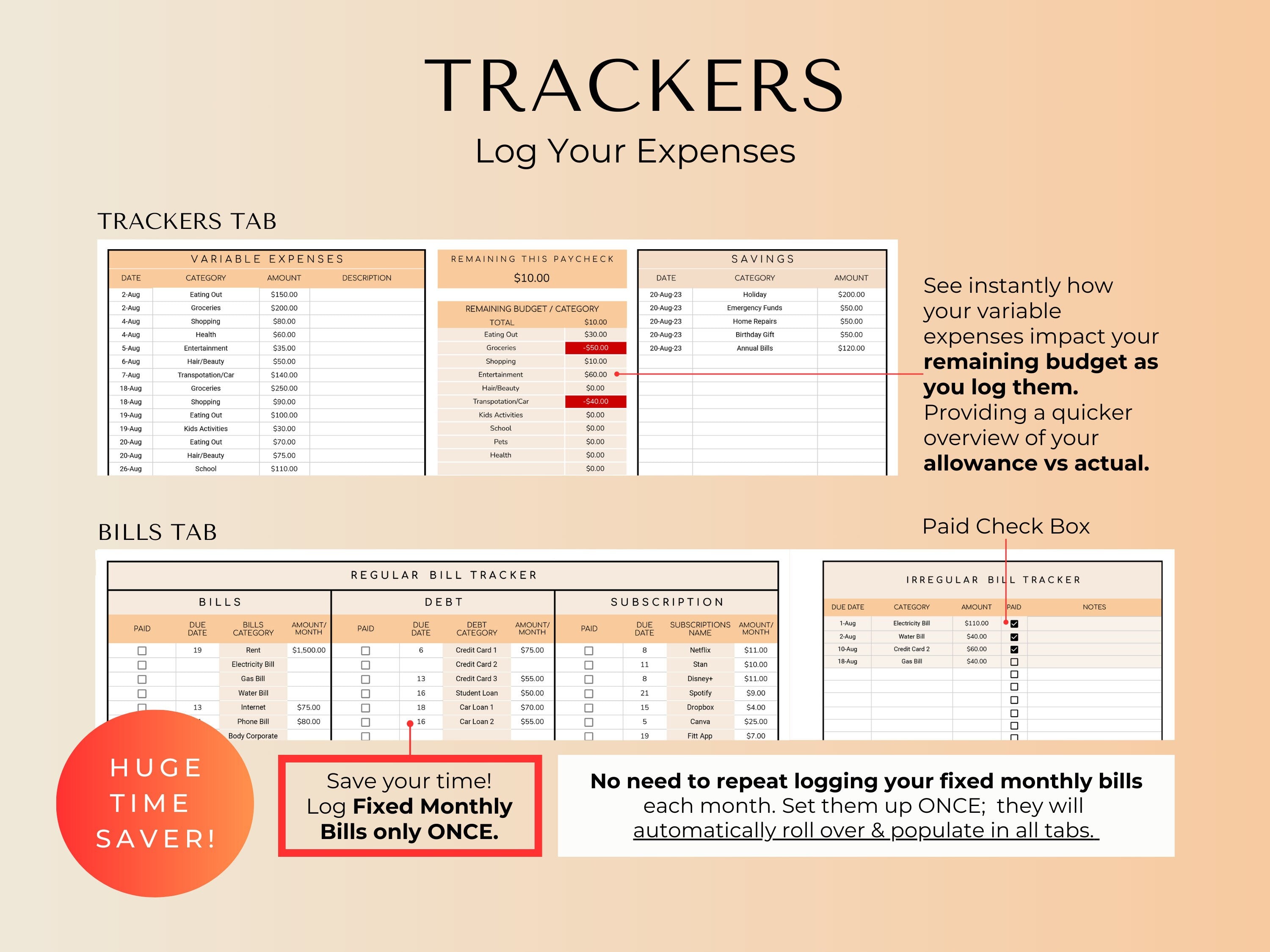 Budget By Paycheck Google Sheets Spreadsheet Template - Peach Mode