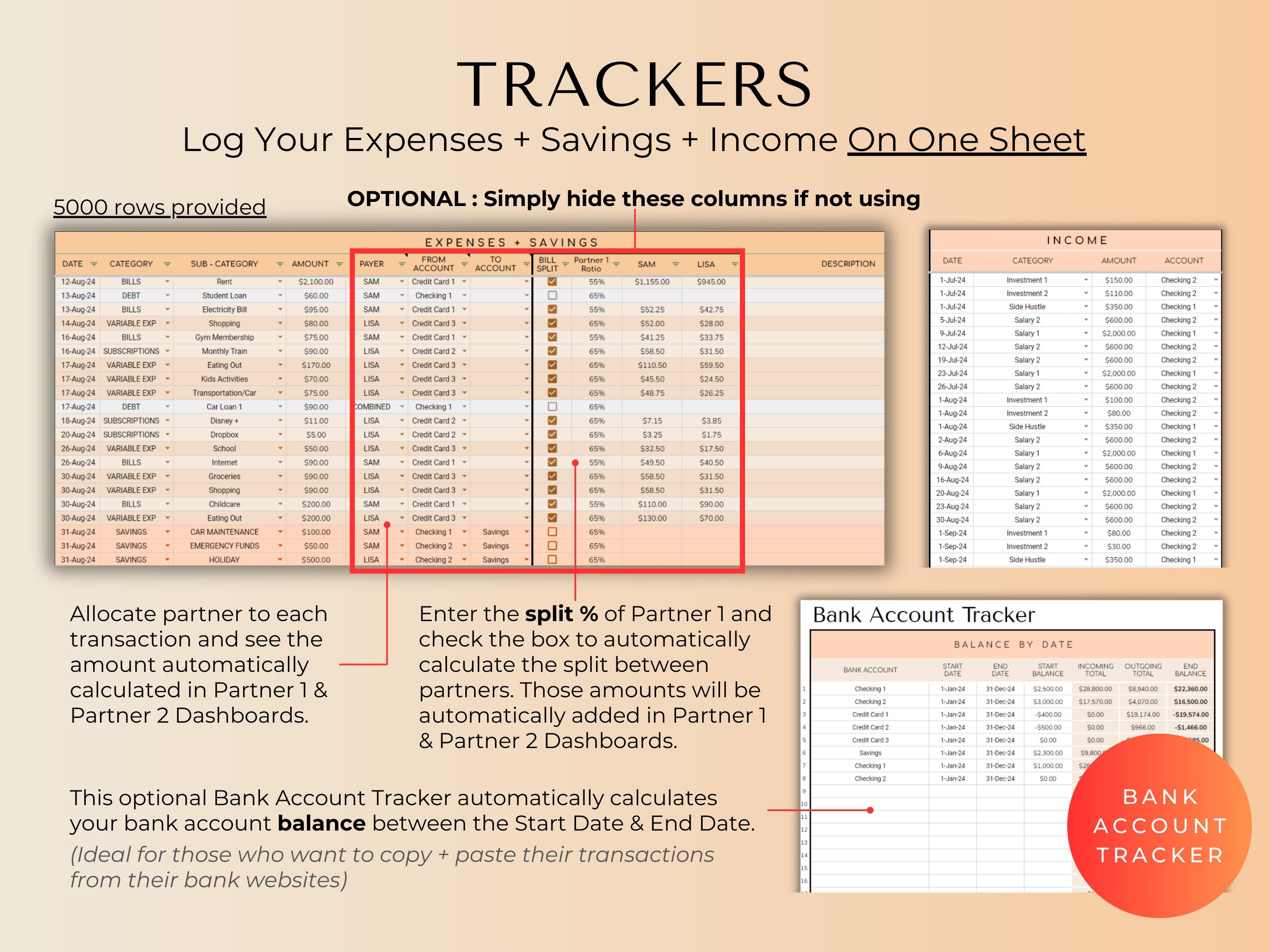 Couples And Family Budget 2.0 Spreadsheet Google Sheets - Peach