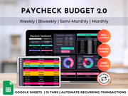 Budget By Paycheck 2.0 Google Sheets Spreadsheet Template - Dark Mode