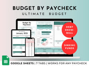 Budget By Paycheck Google Sheets Spreadsheet Template - Green Mode