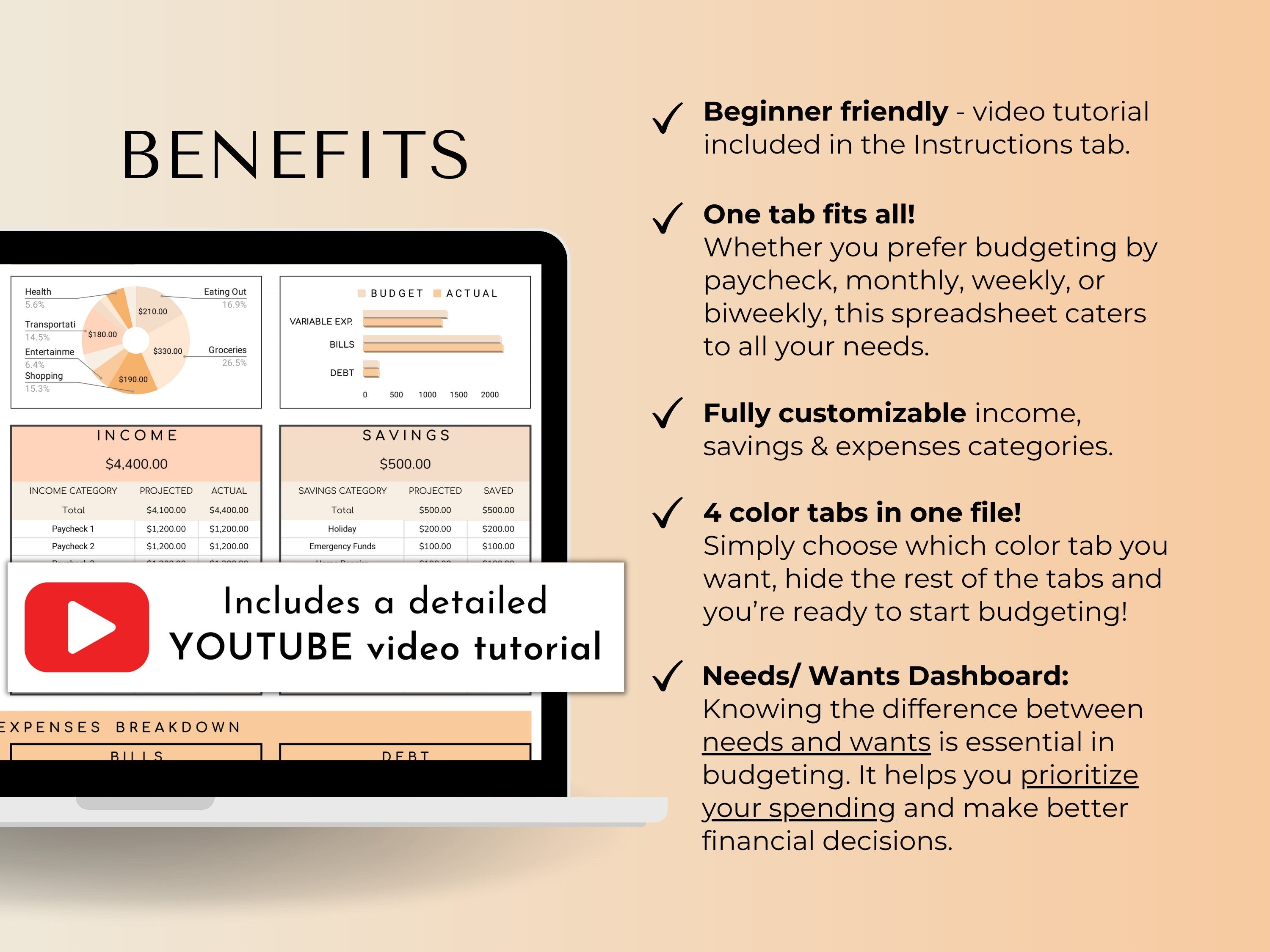 Easy Budget Spreadsheet Google Sheets Planner - One Tab Budget