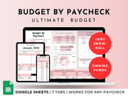 Budget By Paycheck Google Sheets Spreadsheet Template - Pink
