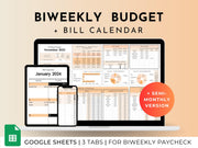 Biweekly Fortnightly Budget Planner Google Sheets Spreadsheet -Peach