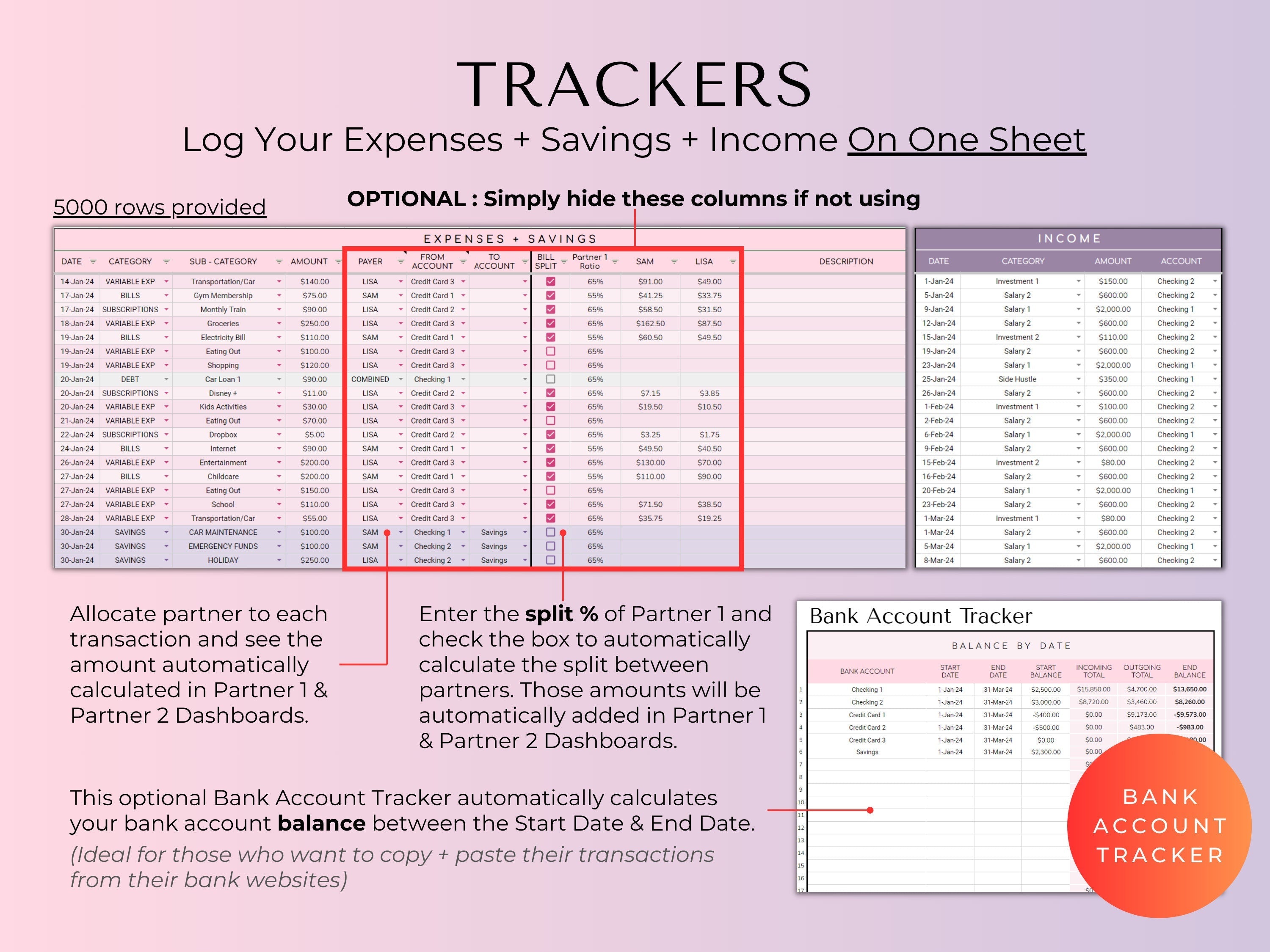 Couples And Family Budget 2.0 Spreadsheet Google Sheets - Purple