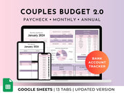 Couples And Family Budget 2.0 Spreadsheet Google Sheets - Purple