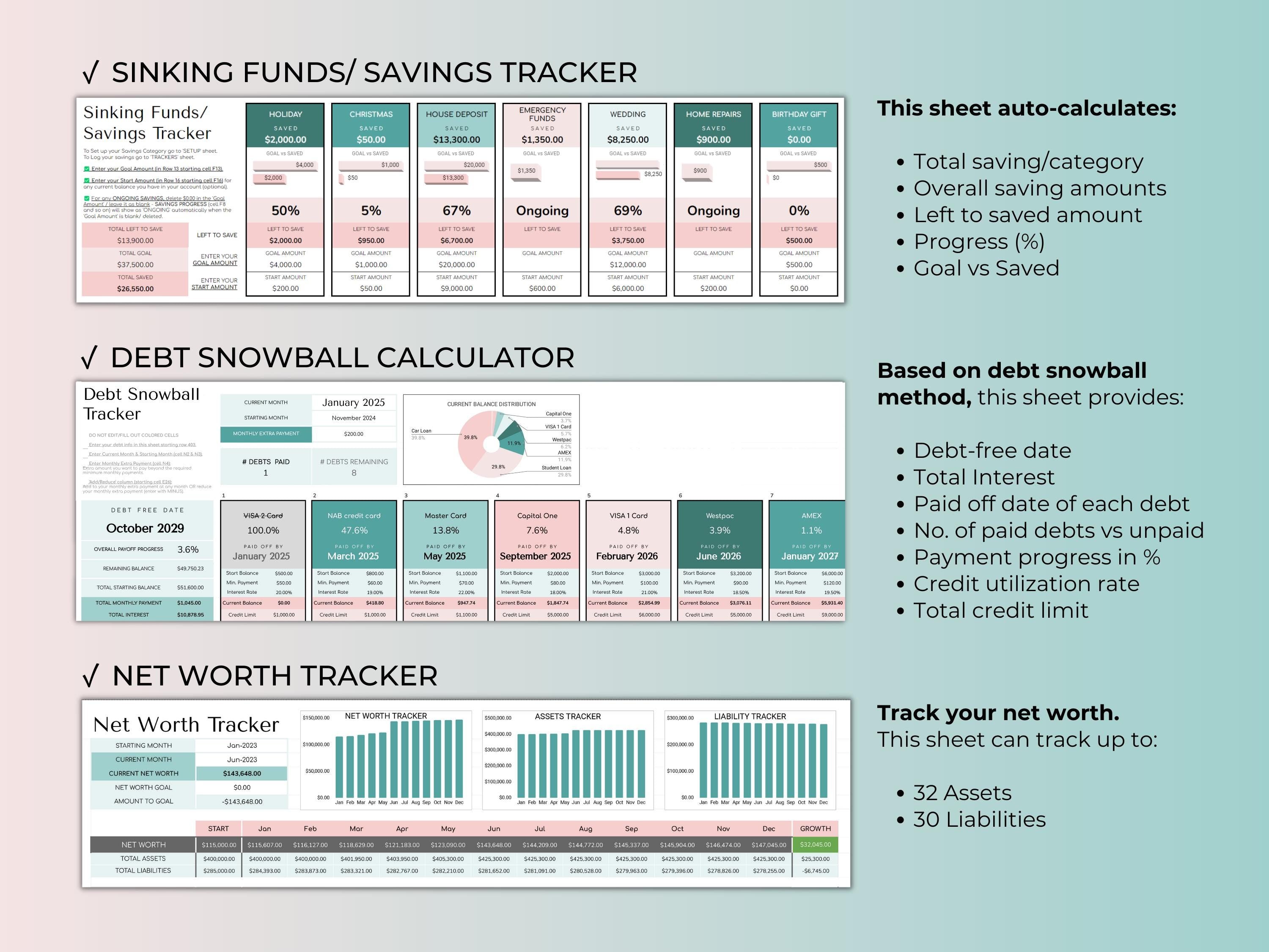 Couples And Family Budget 2.0 Google Sheets Spreadsheet Template - Teal Green