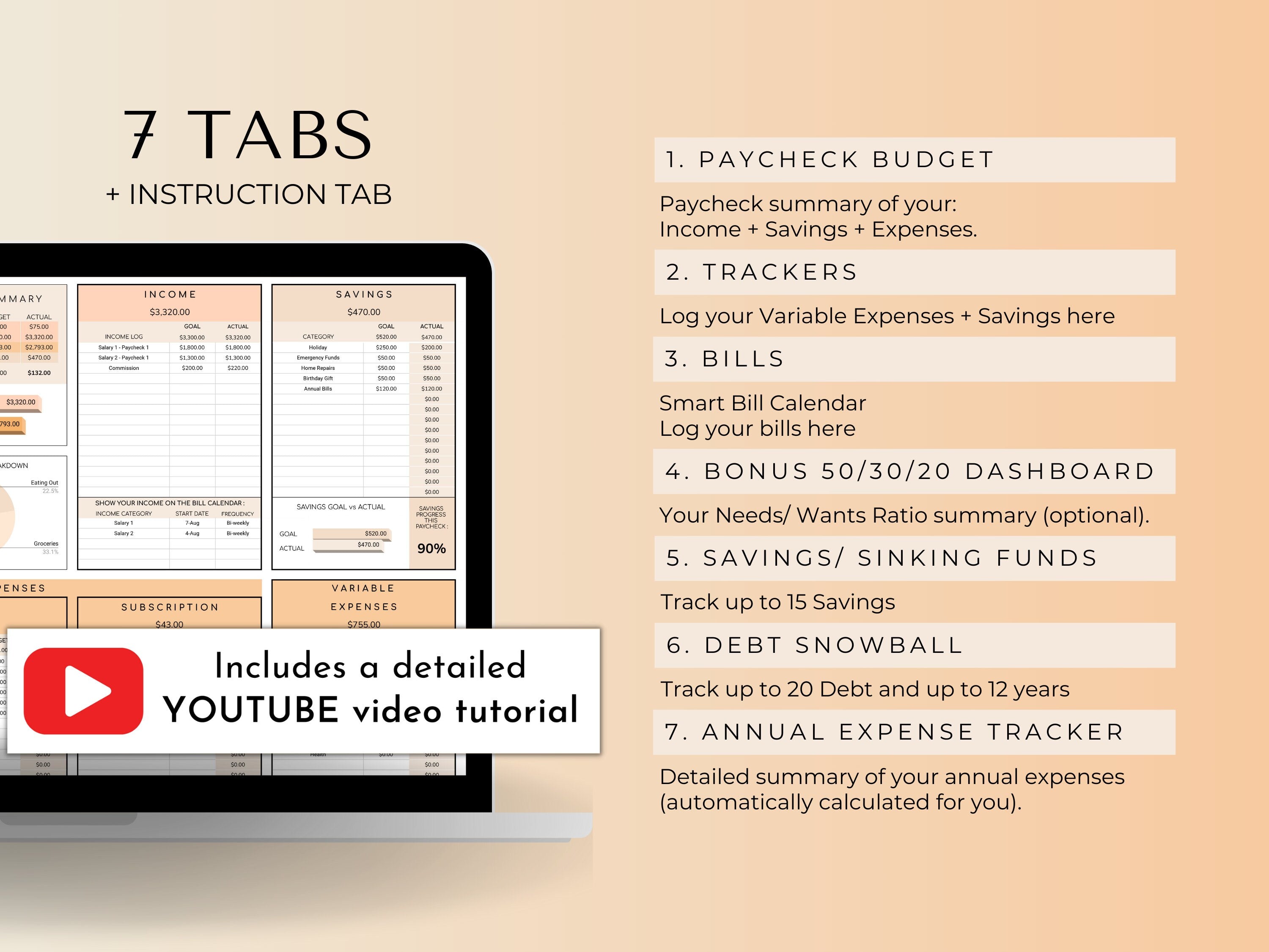 Budget By Paycheck Google Sheets Spreadsheet Template - Peach Mode