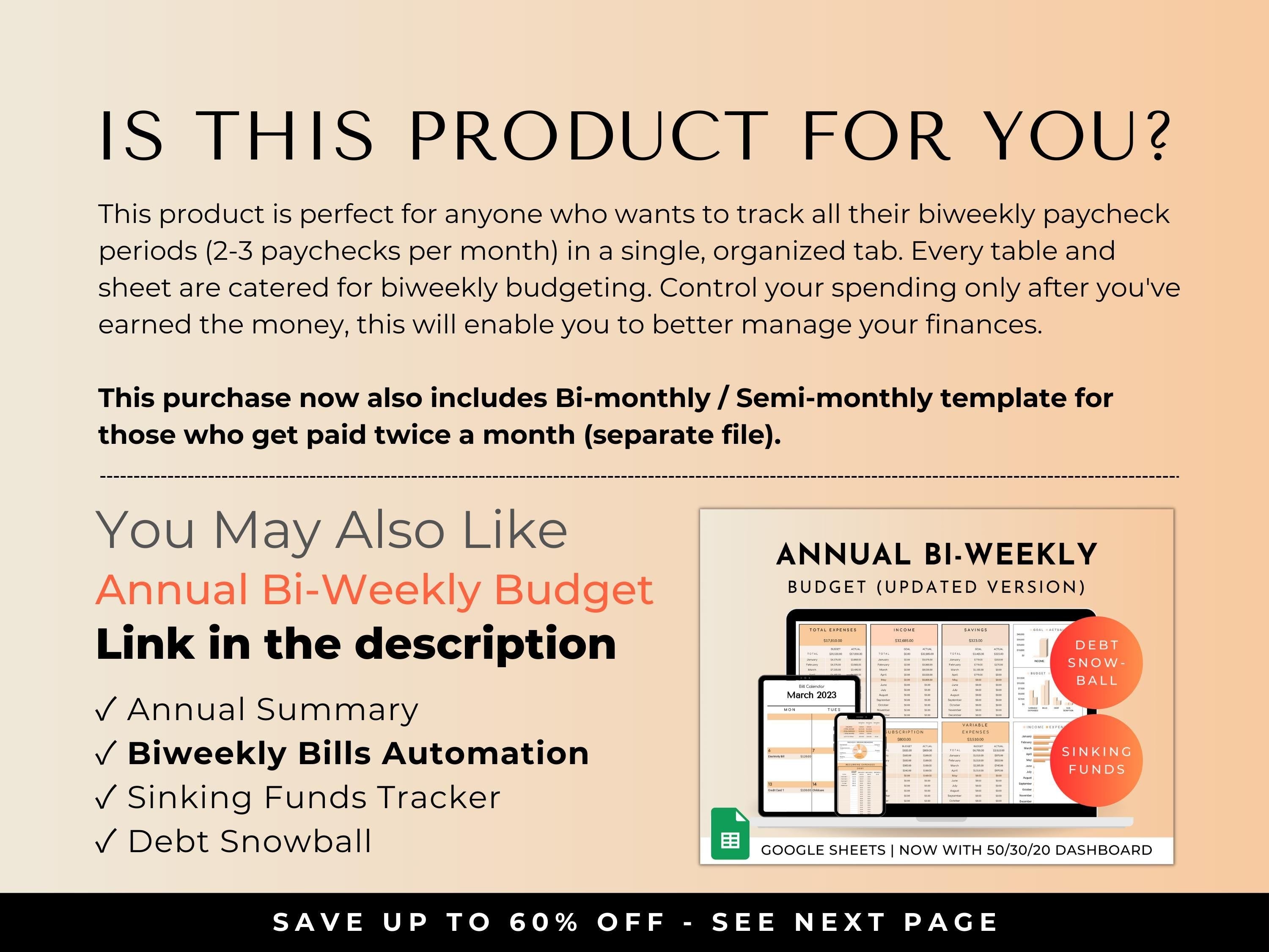 Biweekly Fortnightly Budget Planner Google Sheets Spreadsheet -Peach
