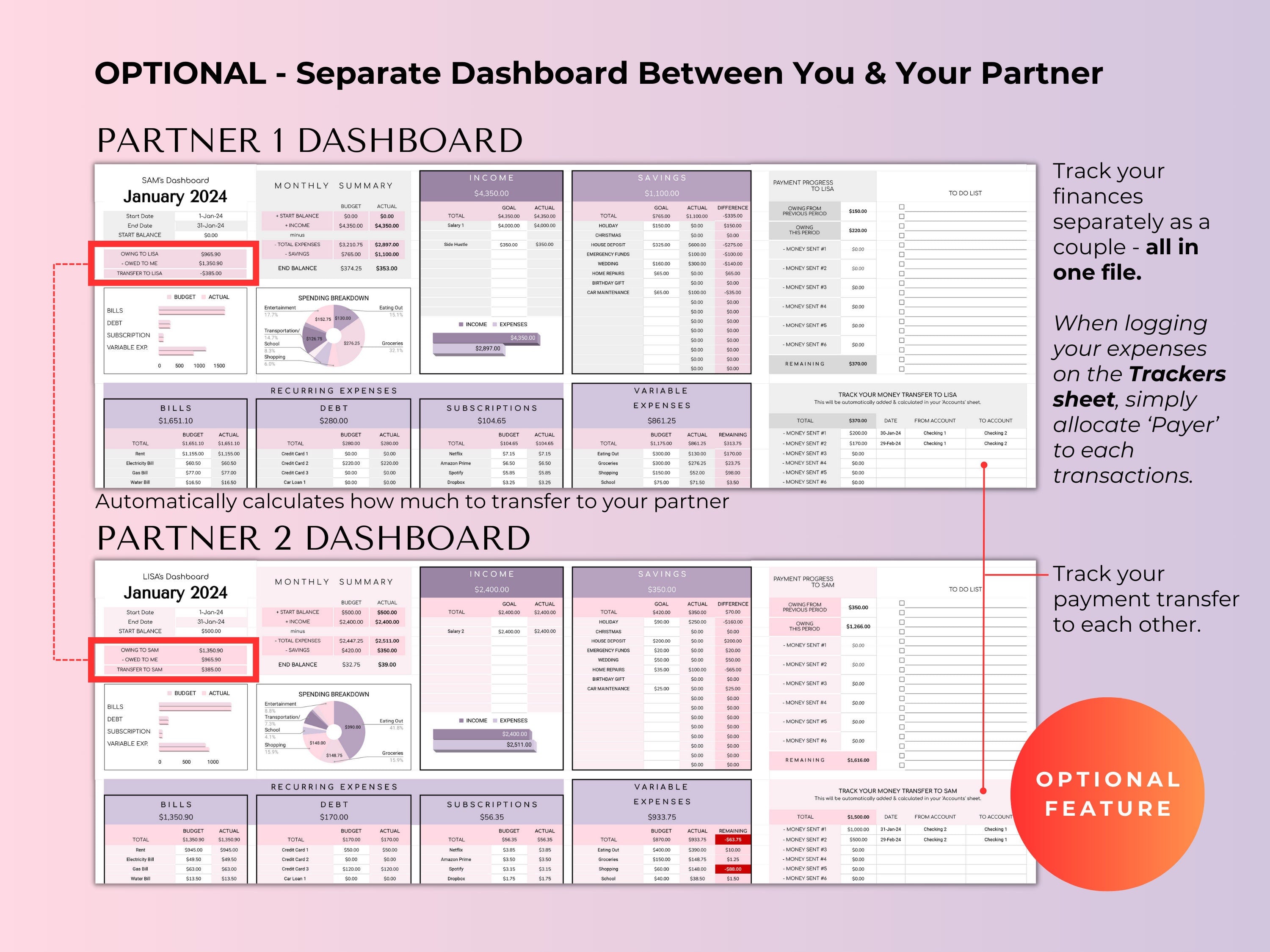 Couples And Family Budget 2.0 Spreadsheet Google Sheets - Purple