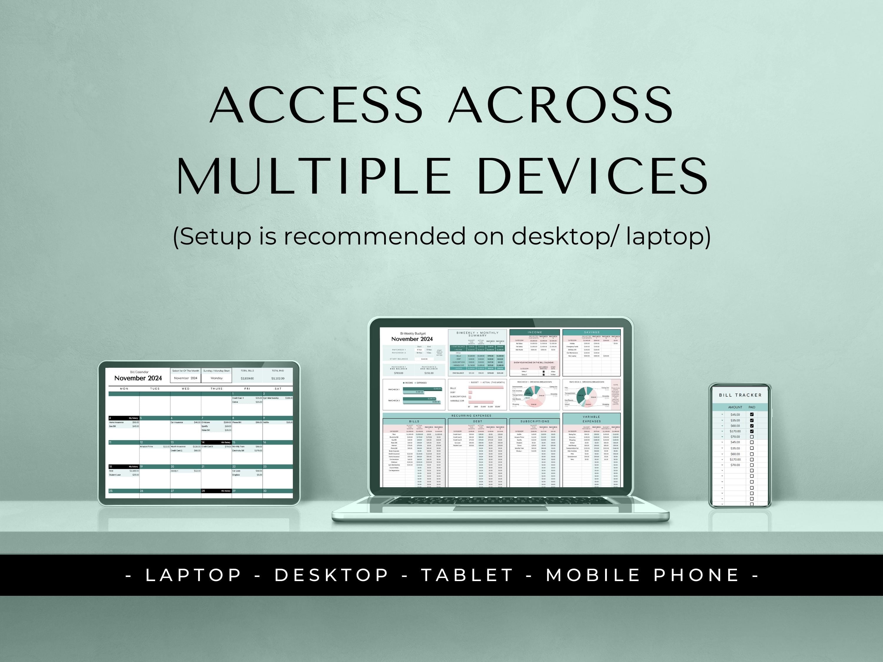 Biweekly Fortnightly Budget Planner Google Sheets Spreadsheet -Teal Green