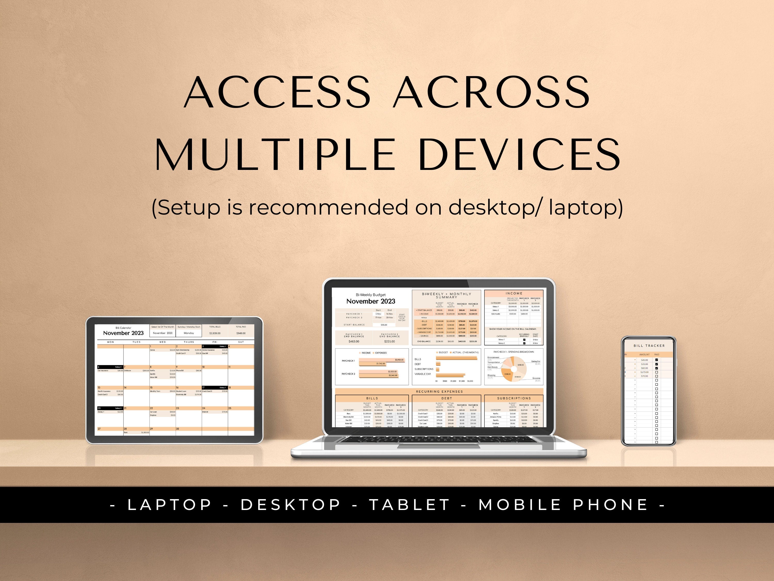 Biweekly Fortnightly Budget Planner Google Sheets Spreadsheet -Peach