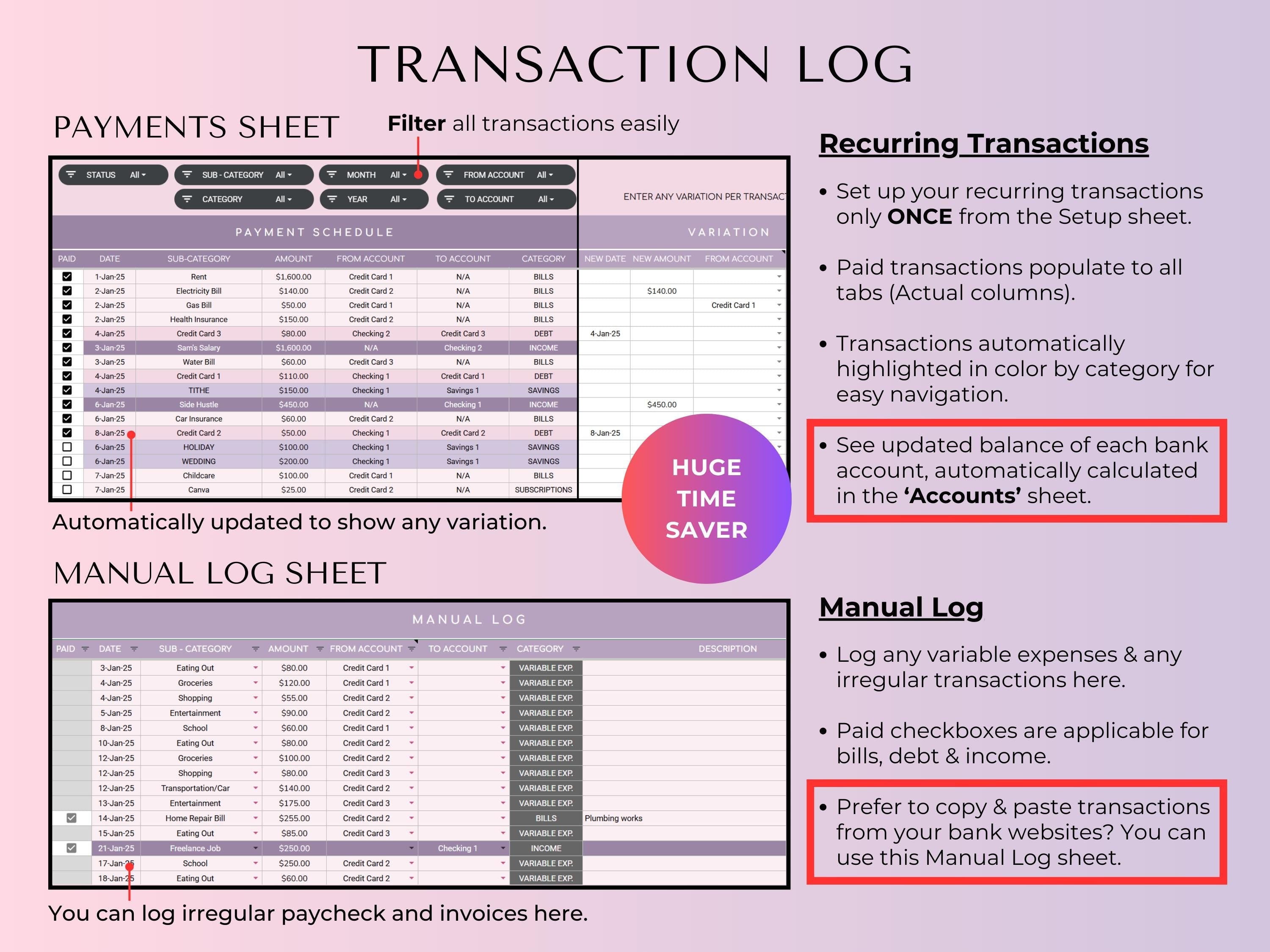 Budget By Paycheck 2.0 Google Sheets Spreadsheet Template - Purple