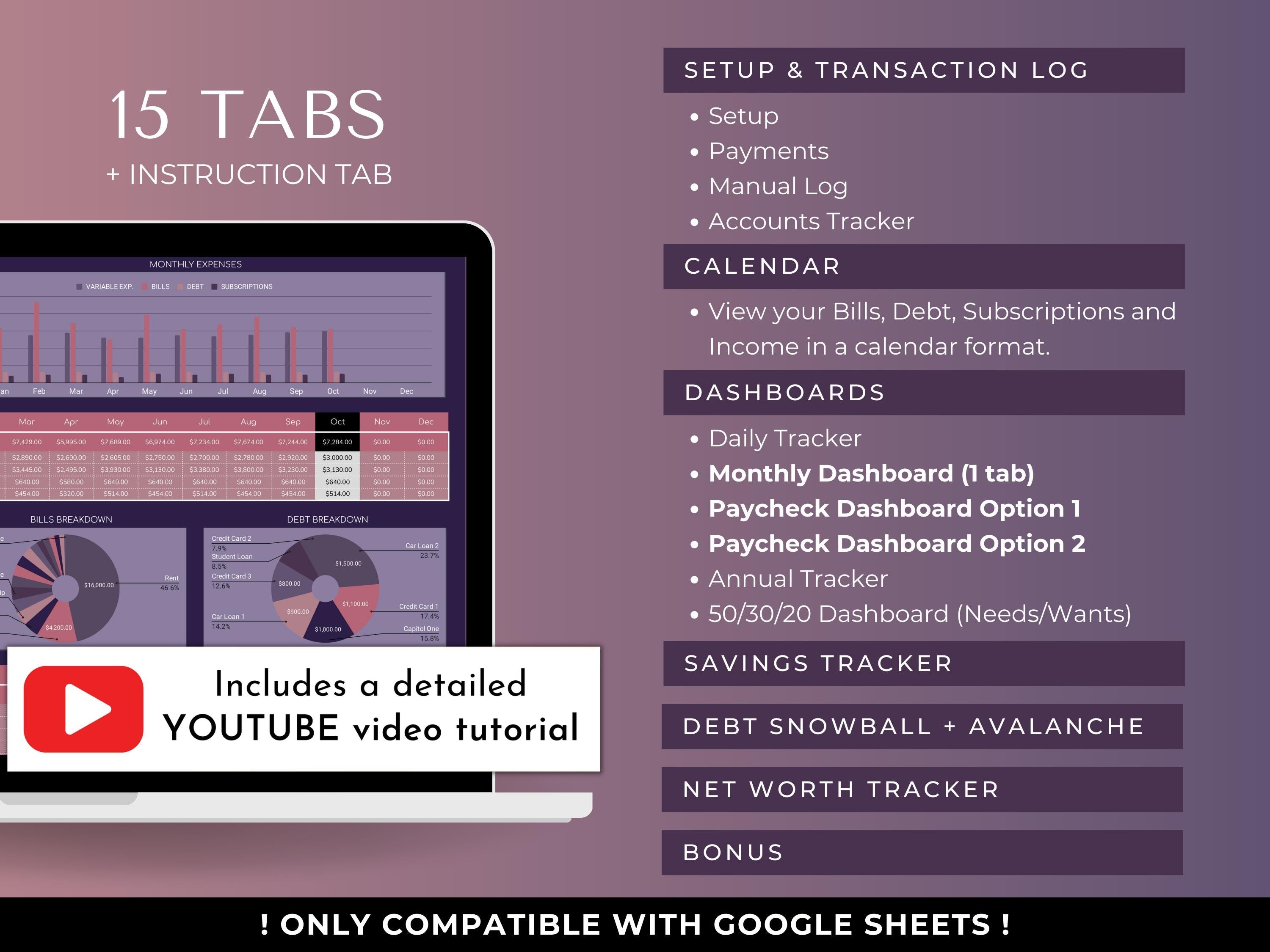 Budget By Paycheck 2.0 Google Sheets Spreadsheet Template - Dark Mode