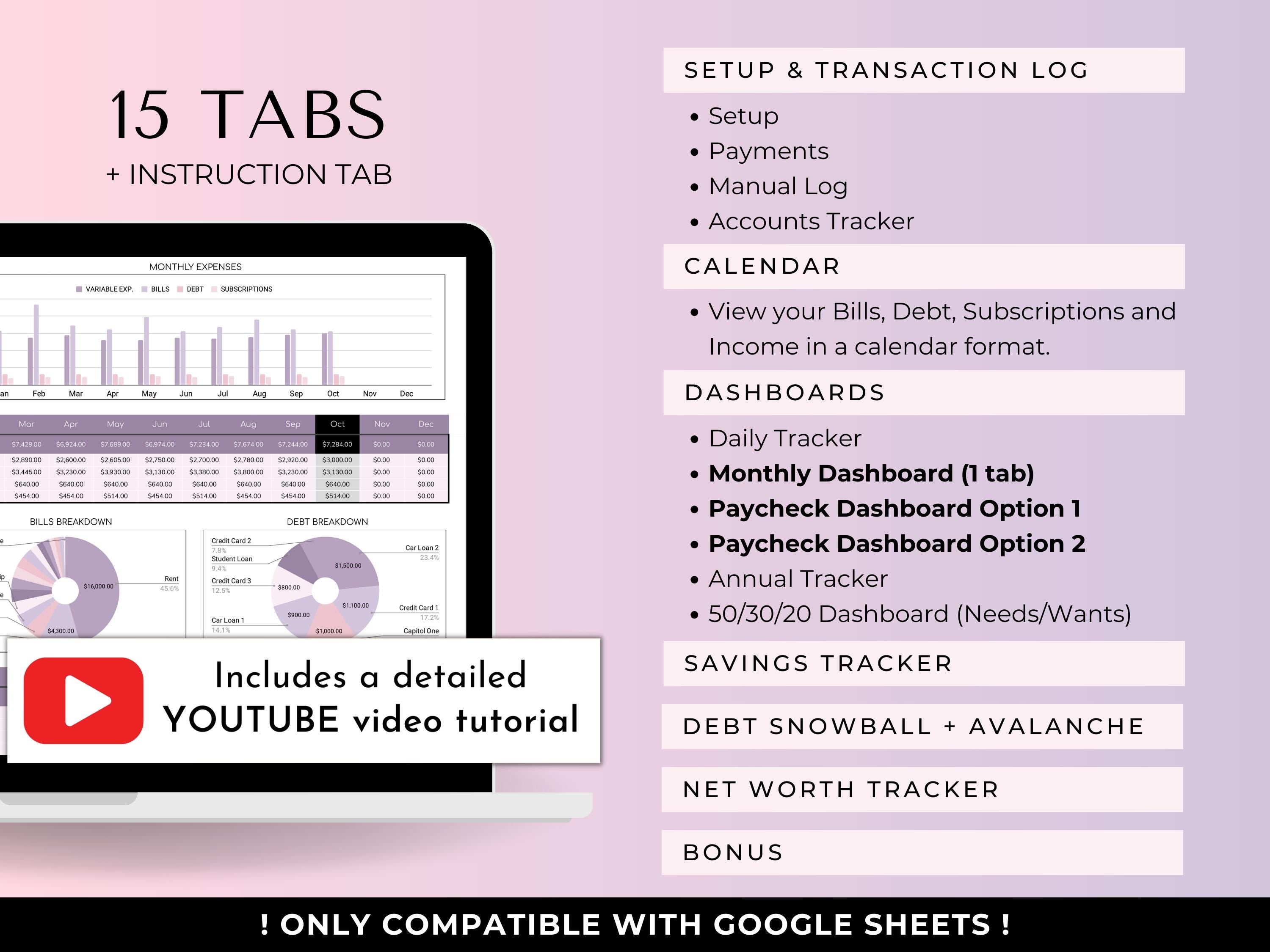 Budget By Paycheck 2.0 Google Sheets Spreadsheet Template - Purple