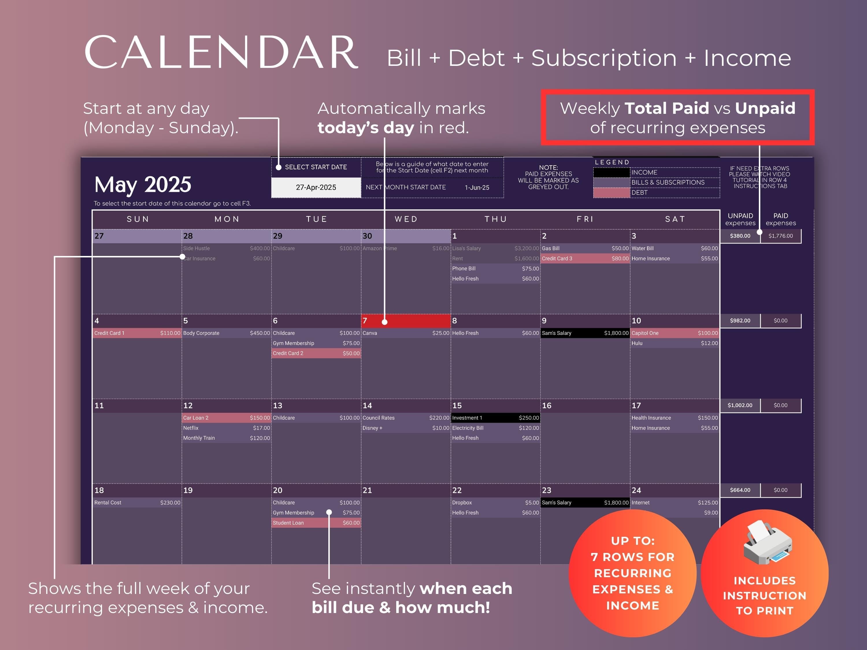 Budget By Paycheck 2.0 Google Sheets Spreadsheet Template - Dark Mode